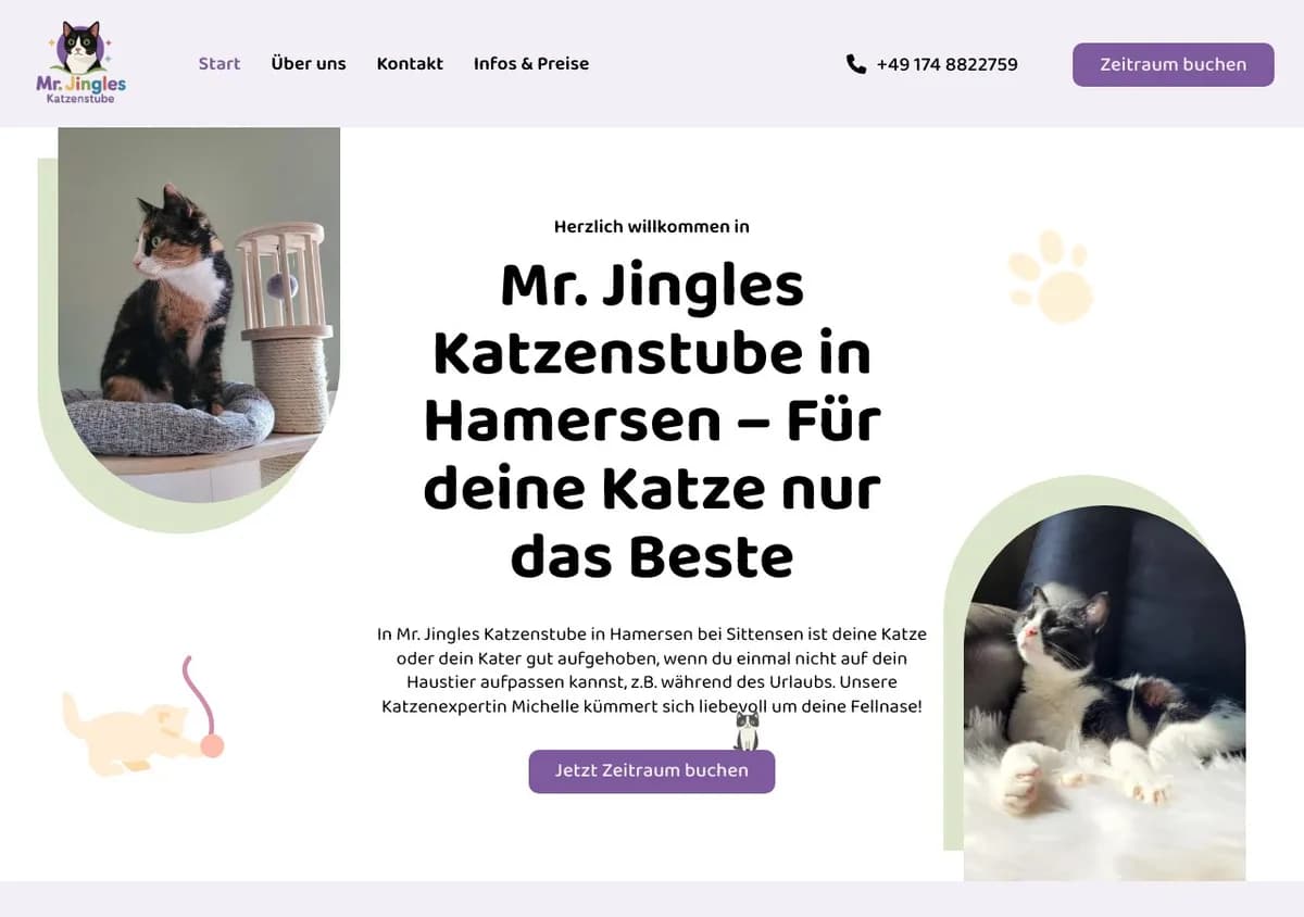 Startseite von Mr. Jingles Katzenstube mit Katzenfotos